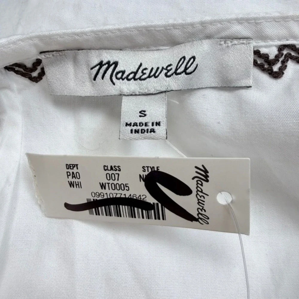 NWT Madewell‎ Women's Embroidered Poplin Balloon-Sleeve Top Small Boho